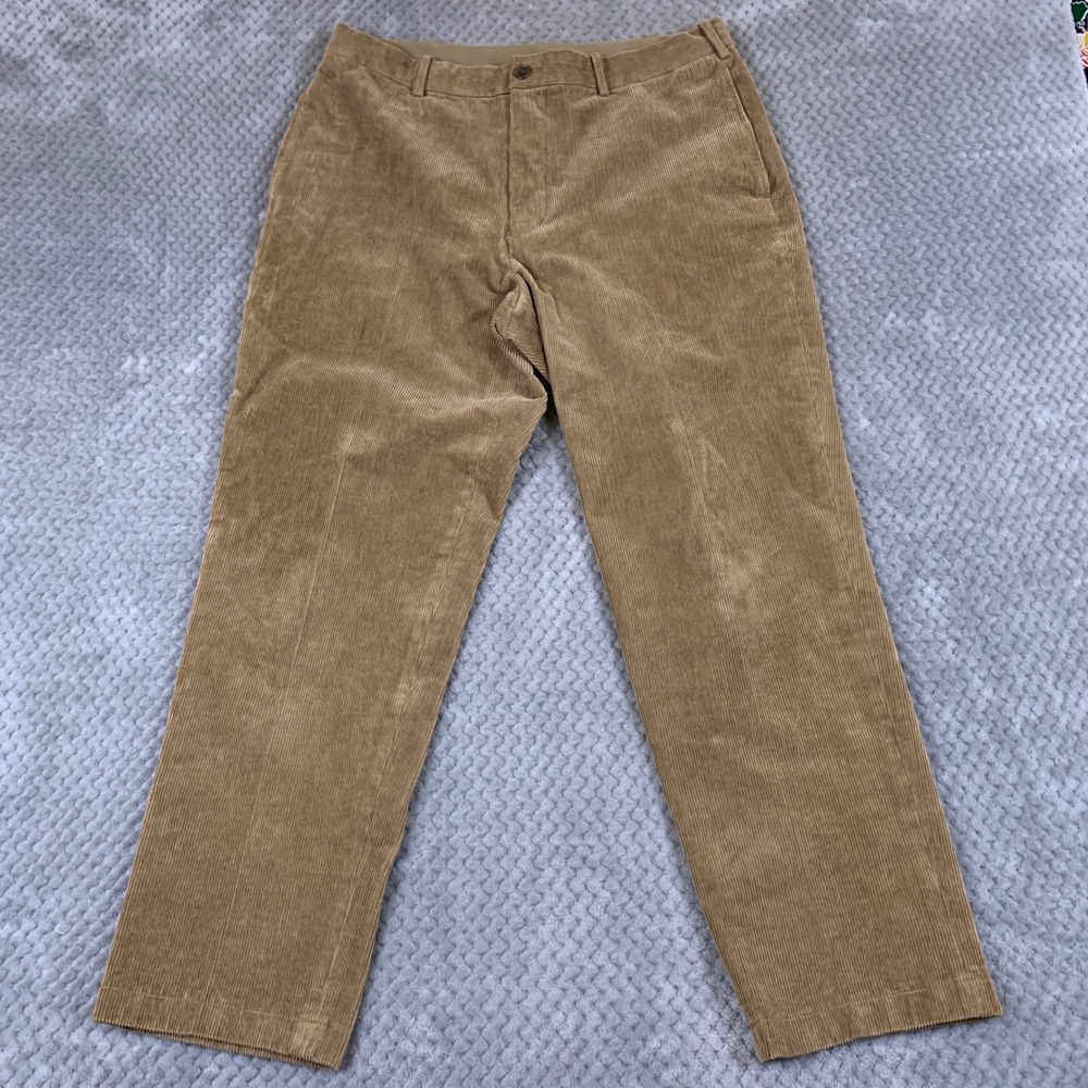 Uniqlo Mens Tan Brown Corduroy Stretch Straight Leg Pants Size L 33-36 Waist